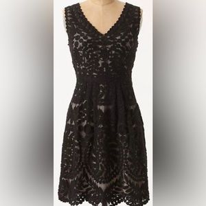 BHLDN Anthropologie Black Baraschi Silk Veiled Adler Embroidered Lace Mini Dress
